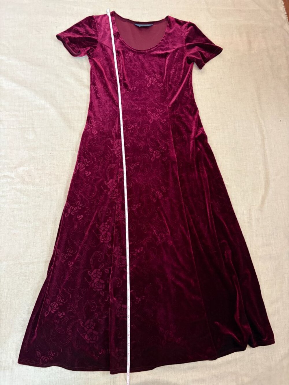 Vintage Debenhams Burgundy Burnout Velvet Maxi Dress | UK 12 - Picture 7 of 10